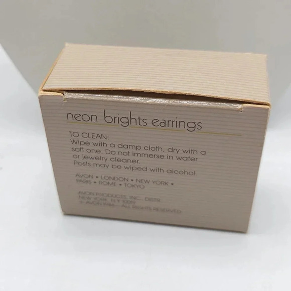 Avon Vintage 1986 Neon Brights Pierced Earrings Yellow Surgical Steel Posts - Picture 3 of 6